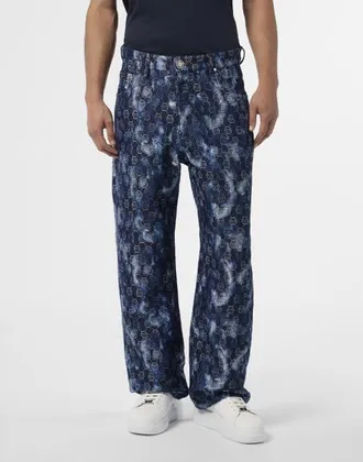 Philipp Plein Beach Boy Fit Jeans Jacquard Monogram Men in Navy at Nordstrom, Size 30