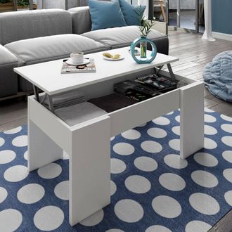 Dmora Dmora - Mesa De Centro Dleal, Mesa De Centro Con Tapa Elevable, Mesa De Centro Para La Sala De Estar, 100x50h45/56 Cm, Blanco Brillante