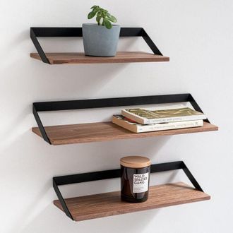 OEM Juego De 3 Estantes Flotantes De Metal Y Chapa De Madera Aut&eacute;ntica, Decoraci&oacute;n De Pared, Almacenamiento Y Estanter&iacute;as Para Sal&oacute;n, Cocina, Dormitorio, 