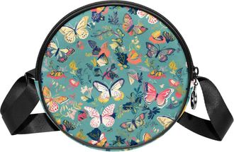 Generic Circle Crossbody Bag for Women, Butterflies Small Sling Bag Daypack with Zipper Adjustable Shoulder Straps Casual Ladies Girls Round Purse