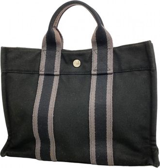 Herm&egrave;s Black Canvas Tote Bag (Pre-Owned)