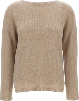 Max Mara Rondgebreide kleding - Dames - Ronde hals truien - Beige - L - Wol - Truien & Vesten