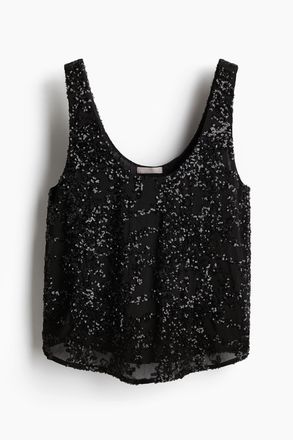 H&M Tanktop mit U-Ausschnitt und Pailletten - Schwarz