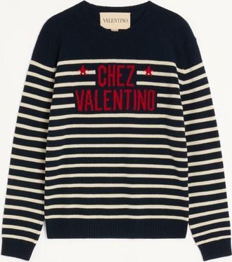 Valentino Maglia In Lana Con Motivo Jacquard Chez Valentino Uomo BLU/BURRO XXL