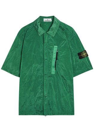 Stone Island Crinkled Nylon Overshirt - Green - XL