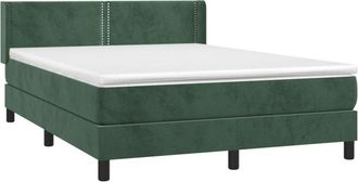 vidaXL Cama Box Spring Con Colch&oacute;n Terciopelo Verde Oscuro 140x190 Cm Vidaxl