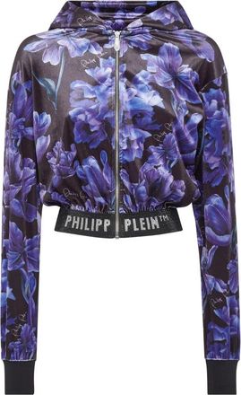Philipp Plein Cropped Hoodie Sweatjacket Flowers - Dames - Vesten met rits - Veelkleurig - S - Polyester - Hoodies & sweatvesten