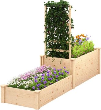 OUTSUNNY Jardinera Elevada Con Celos&iacute;a De Madera Para Plantas Trepadoras Y 2 Cajas De Cultivo Para Jard&iacute;n Patio Terraza 222x63x132 Cm Natural