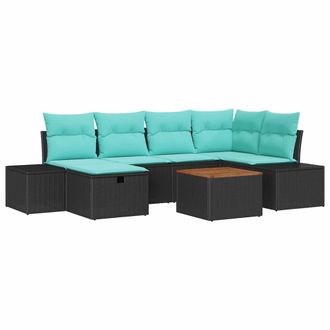 vidaXL Set Divano Da Giardino 7 Pz Nero Poly Rattan Vidaxl