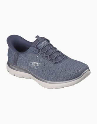 Skechers Womens Skechers Arch Fit Summits - Soft Shimmer Textile Womens Slate Standard Trainers - Blue - Size: 8