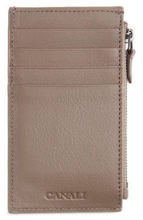 Canali Tumbled Calfskin Card Holder with Zip in Dark Beige at Nordstrom Rack