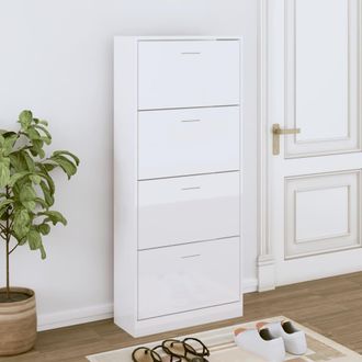 vidaXL Vidaxl - Mueble Zapatero Madera Contrachapada Blanco Brillo 63x24x147 Cm
