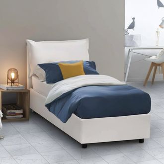 Dmora Cama Individual Datzor, Cama Contenedor Con Tapizado En Ecopiel, 100% Made In Italy, Apertura Frontal, Con Colch&oacute;n Cm 90x190 Incluido, Blanco - Dmora