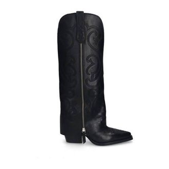 Sacha leren cowboylaarzen met flap zwart