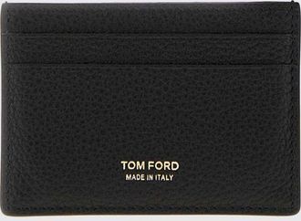 Tom Ford Portacarte piatto in pelle di vitello a grana con logo lettering