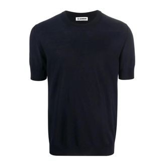 Jil Sander Tops, Heren, Blauw, M, Wol, T-shirt van gebreide stof met korte mouwen