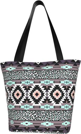 AOOEDM Native American Patterns Reusable Grocery Bag Shopping Bag Casual Shoulder Bag Handbag for Men Women ECO Market Bag Beach Bag Travel Totes