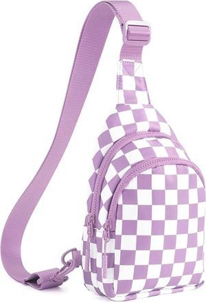 Generic Checkered Crossbody Bag for Women and Girls, Sling Bag Small Bag Backpack Chest Bag Fanny Packs Wallets Purses for Women (Checkered Light Purple)