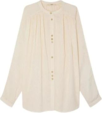 Sessun Gestreepte linnen blouse - Dames - Blouses - Wit - S - Linnen - Overhemden