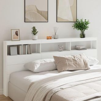 Berkfield Home Headboard Cabinet with LED White 220x17x102 cm | Size: 220 x 17 x 102 cm