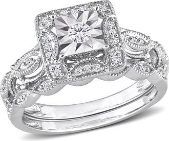 Mimi & Max 1/5ct TDW Diamond Square Halo Bridal Ring Set in Sterling Silver