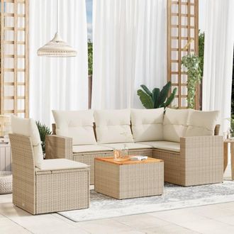 vidaXL Juego De Sof&aacute;s Jard&iacute;n Con Cojines 6 Pzas Rat&aacute;n Sint&eacute;tico Beige Vidaxl