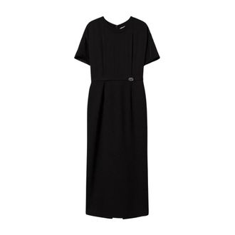 Twinset Abito Longuette con Cinturino Oval T - Dames - Casual kleedjes - Zwart - M - Kleedjes