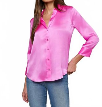 L'agence Dani 3/4 Sleeve Blouse In Bright Purple Fuschia