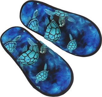 Generic Fluffy Slippers Sea Turtle-Blue Printing Home Slippers Warm Non Slip Slipper For Women Bathroom Winter L