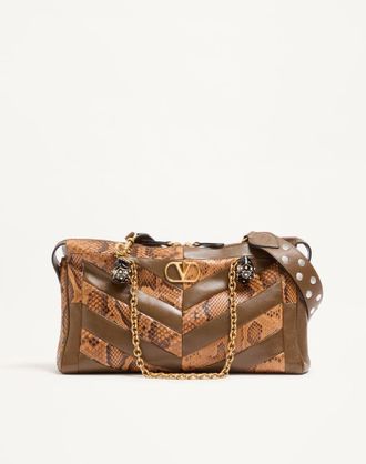 Valentino Garavani Borsa A Spalla Media Valentino Garavani Panthea In Pitone E Nappa Motivo Chevron Donna ROASTED PECAN/AVORIO/TUNDRA UNI