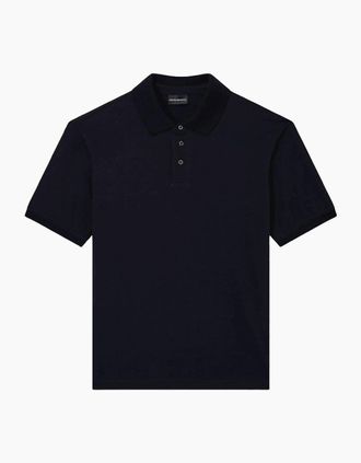 Emporio Armani Mens Micro Eagle All Over Slim Fit Navy Polo Shirt - Size: 40