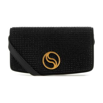 Stella McCartney Stella McCartney, Cross Body Bags, female, Black, Size: ONE SIZE S-Wave Crystal Hotfix Wallet on Strap