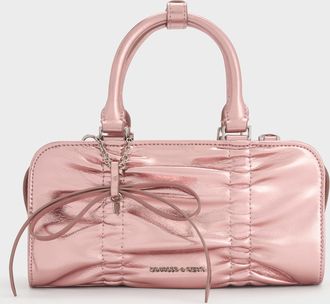 Charles & Keith Kadee Metallic Ruched Bow-Charm Bowling Bag