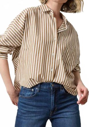 Lilla P Dolman Sleeve Button Down Shirt In Dijon/talc Stripe