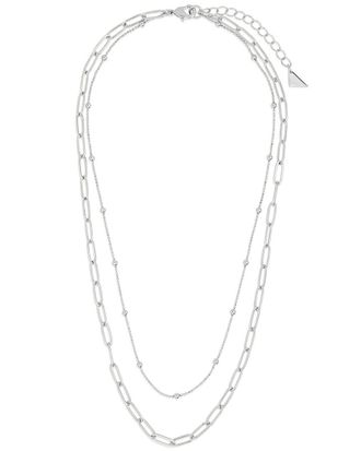 Sterling Forever Silver Leah Beaded Paperclip Layered Chain Necklace
