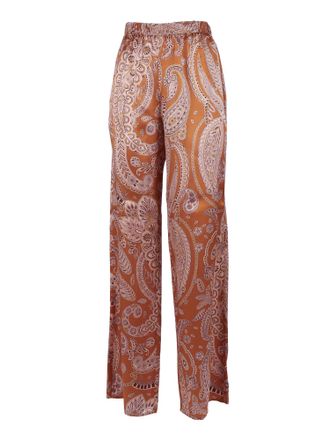 Antonelli Paisley Wide Leg Silk Straight-Leg Pants