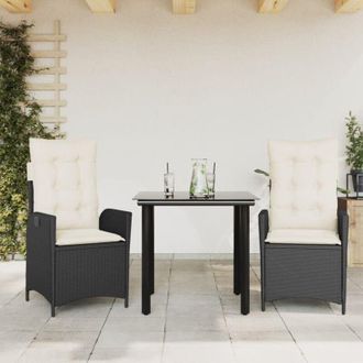vidaXL Set Comedor De Jard&iacute;n 3 Pzas Con Cojines Rat&aacute;n Sint&eacute;tico Negro Vidaxl