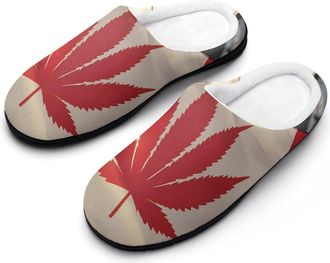 Generic Canadian Weed Flag Mens House Slippers Memory Foam Washable Cotton Slip on Home Shoes
