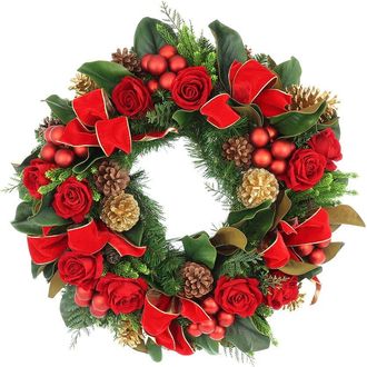 Creative Displays Inc. Handcrafted 28In Holiday Wreath With Roses, Pinecones & Bows
