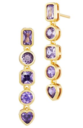 Savvy Cie Jewels GOLD PLATED OVER BRASS PURPLE CZ MULTI SHAPE NECKLACE