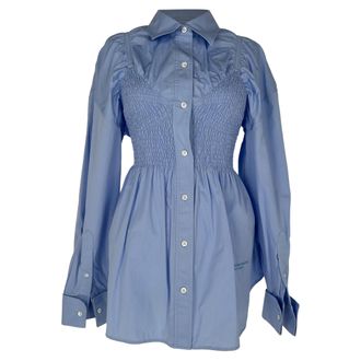 Alexander Wang Smocked Bodice Shirt in Light Blue Cotton