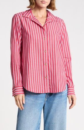Beach Lunch Lounge Bentley Stripe Long Sleeve Cotton Button-Up Shirt in Ruby Lines at Nordstrom, Size X-Small