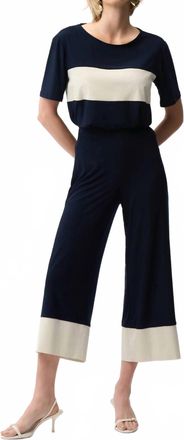 Joseph Ribkoff Color Block Culotte Pants In Midnight Blue/moonstone