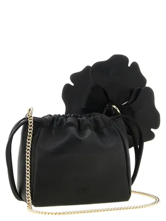 Pinko Flower Nappa Leather Shoulder Bag - Black