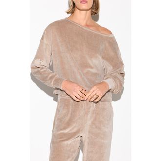 Spiritual Gangster Ava Off the Shoulder Velour Sweatshirt in Moon Rock at Nordstrom, Size X-Large