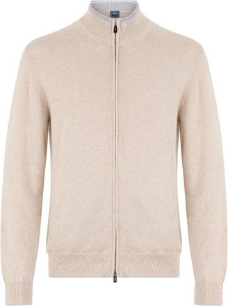 Fedeli Elegante Cardigan met Rits en Lange Mouwen - Heren - Vesten - Beige - L - Katoen - Truien & Vesten