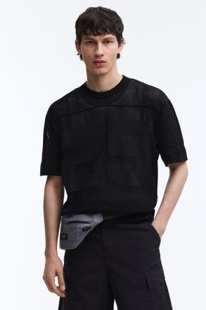 H&M Relaxed Fit Boxy Mesh T-shirt in Black at Nordstrom, Size X-Large