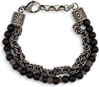 Eye Candy Los Angeles Mens Kevin Double Stranded Beaded Bracelet in Silver/black at Nordstrom Rack