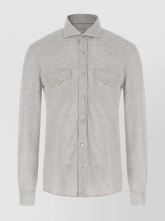 Brunello Cucinelli cotton piqu&eacute; knit leisure fit shirt