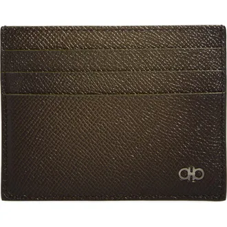 Ferragamo Micro Gancio Leather Card Case in Spruzzatura Nero T Moro at Nordstrom